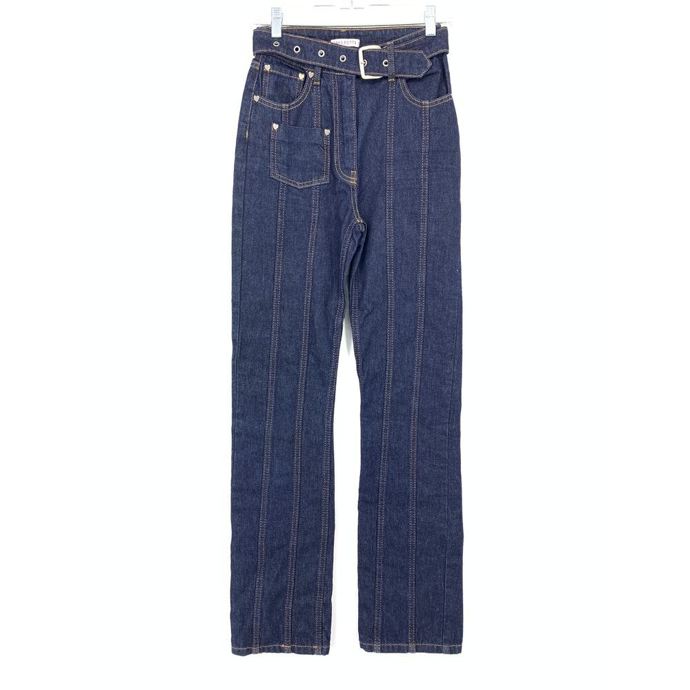 SAKS POTTS Jewel Embellished Straight Leg Jeans Womens Sz 1 US S In Dark Blue